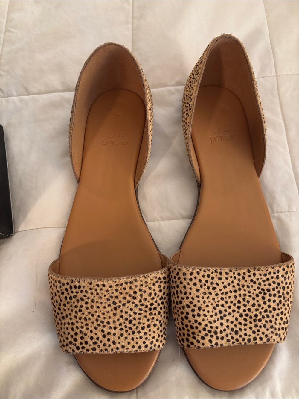 J. Crew Leopard Print Morgan PeepToe Flats in Tan leather, NWT